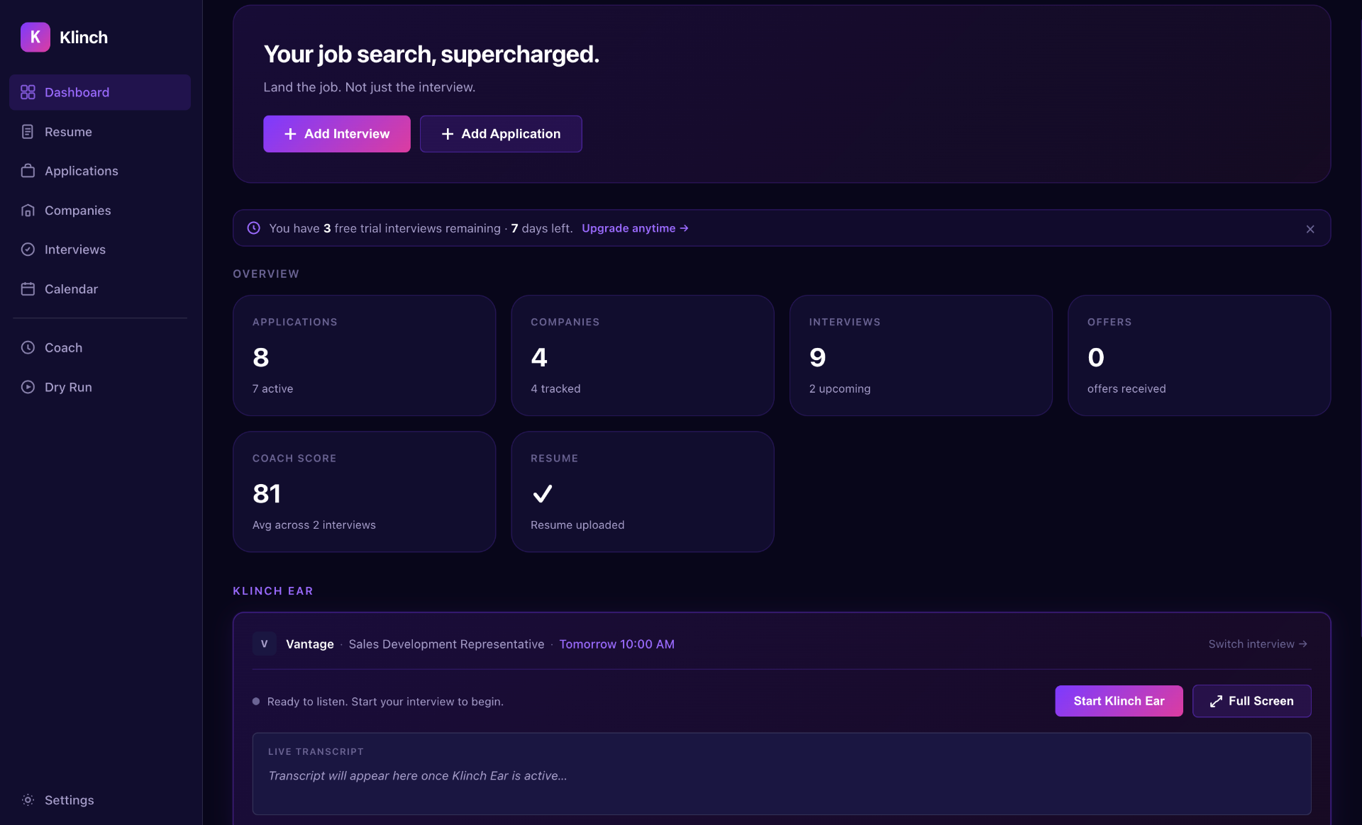 Klinch dashboard